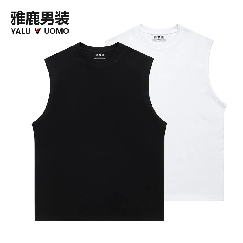 雅鹿男装-01夏季夏季纯色运动背心圆领简约休闲百搭背心