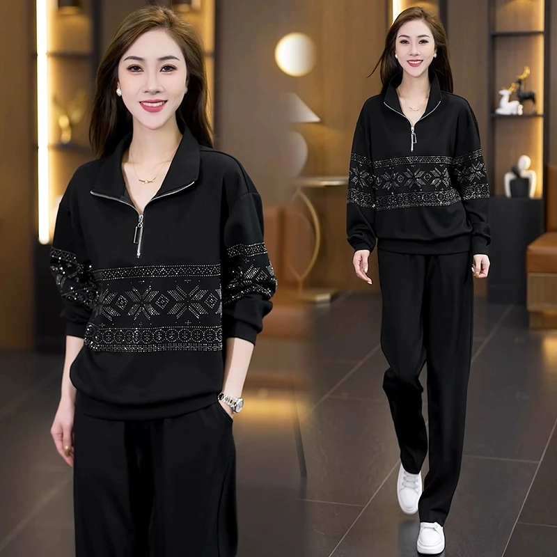 大码女装2025春秋新款休闲时尚运动套装胖妹妹减龄显瘦卫衣两件套