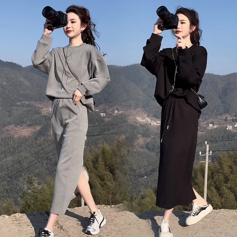 La babite时尚休闲套装裙春秋新款洋气减龄长袖卫衣半身裙两件套