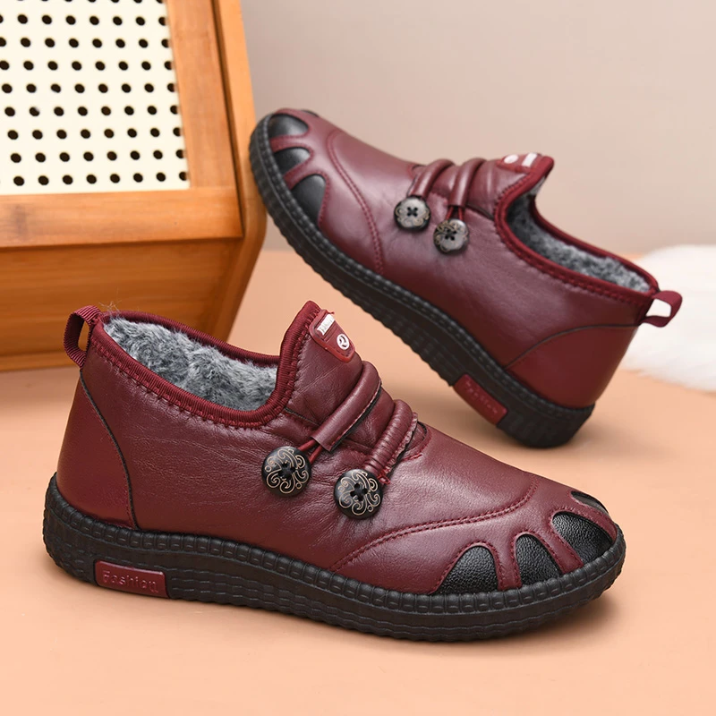 冬季加绒保暖棉靴中老年妈妈鞋老北京棉鞋软底防滑奶奶鞋平底靴