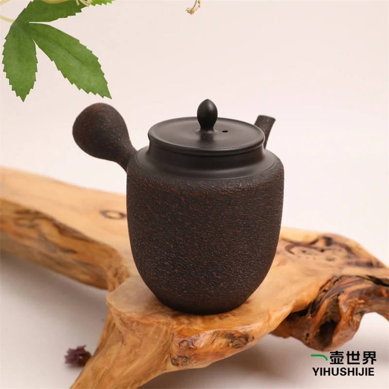 日本常滑烧 青峰 朱泥黑窑变2 230ml 纯手工日式紫砂侧把陶茶壶