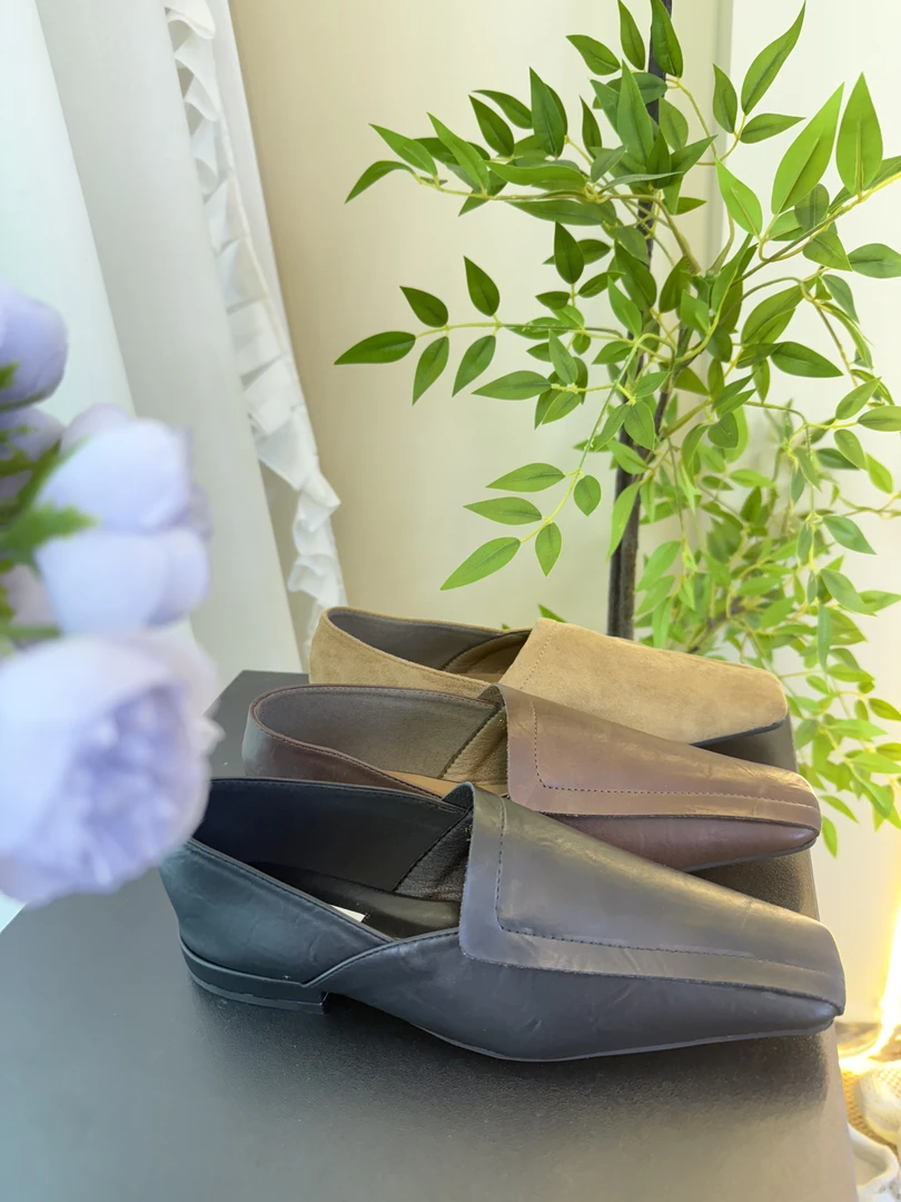 设计师小众复古方头小皮鞋平底单鞋