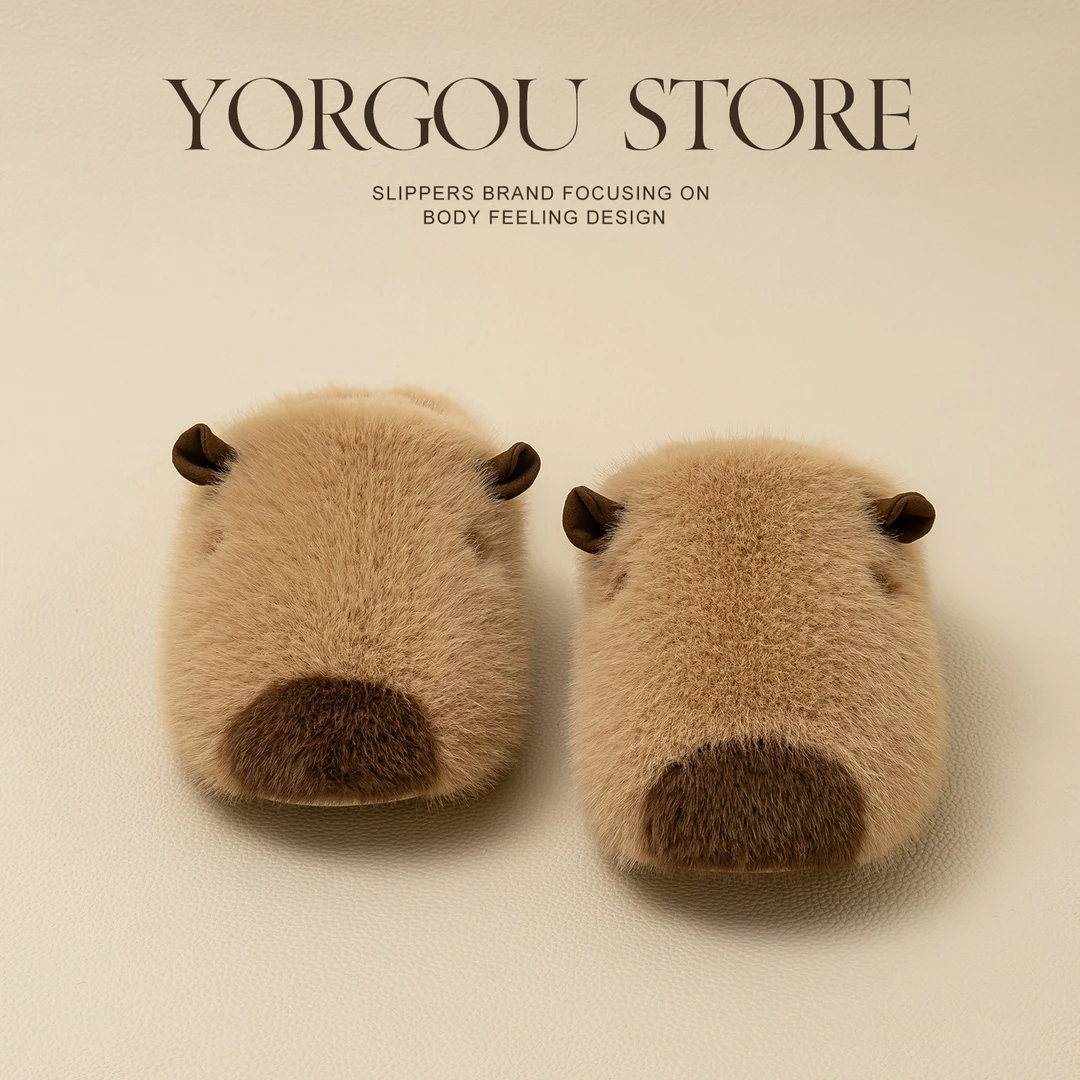 远港可爱卡皮巴拉毛绒拖鞋女秋冬季室内情侣保暖居家毛毛棉拖鞋男