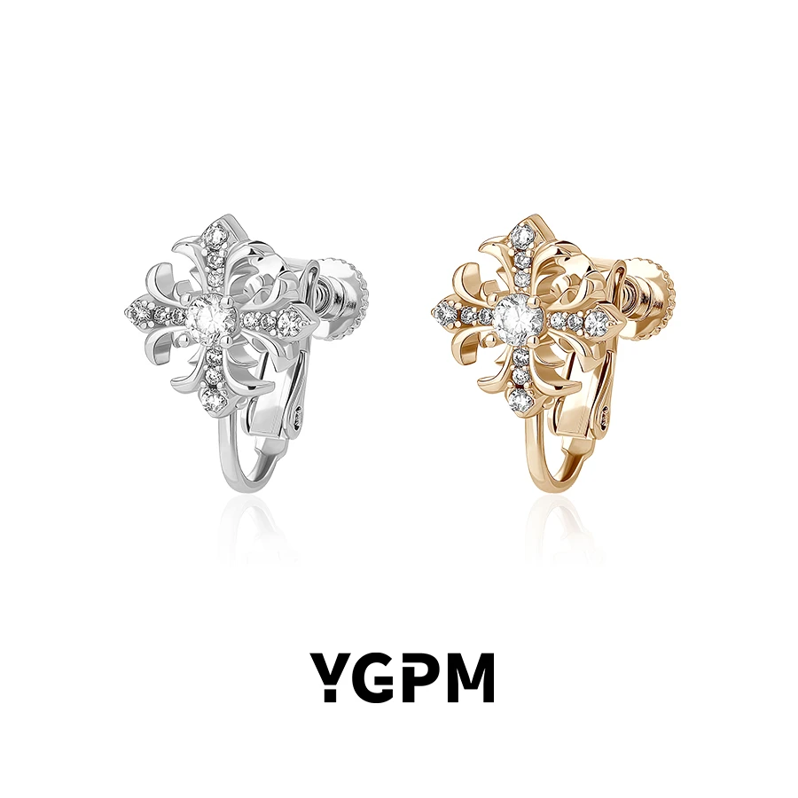 合金莫桑石耳饰 YGPM鸢尾花螺丝耳夹女小众无耳洞设计轻奢高级感