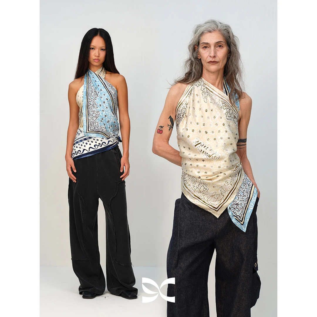 SQUARE CIRCLE 方圆桑蚕丝真丝设计感剪纸风原创手绘印花丝巾方巾