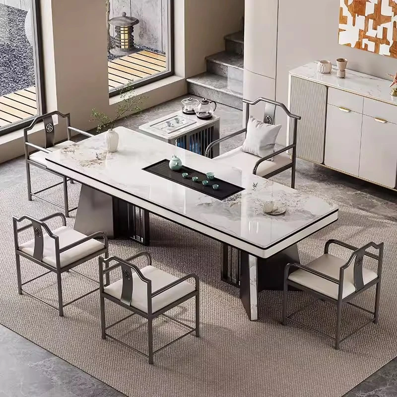 轻奢岩板茶桌椅组合2025新款高端现代高级感烧水壶一体办公室茶台
