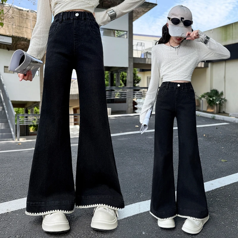 女童牛仔裤春秋新款儿童洋气喇叭裤中大童秋季修身显瘦弹力微喇裤