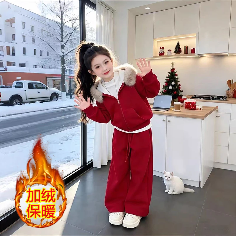 秋冬款加绒保暖新年喜庆套装秋冬宽松卫衣女时尚休闲冬季冬装外套