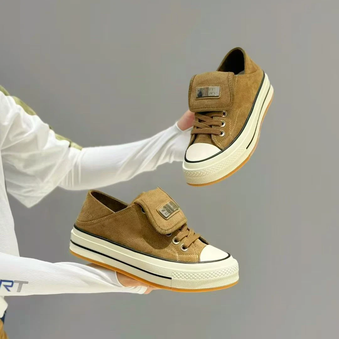 新款时候休闲舒适白搭厚底系带帆布鞋女