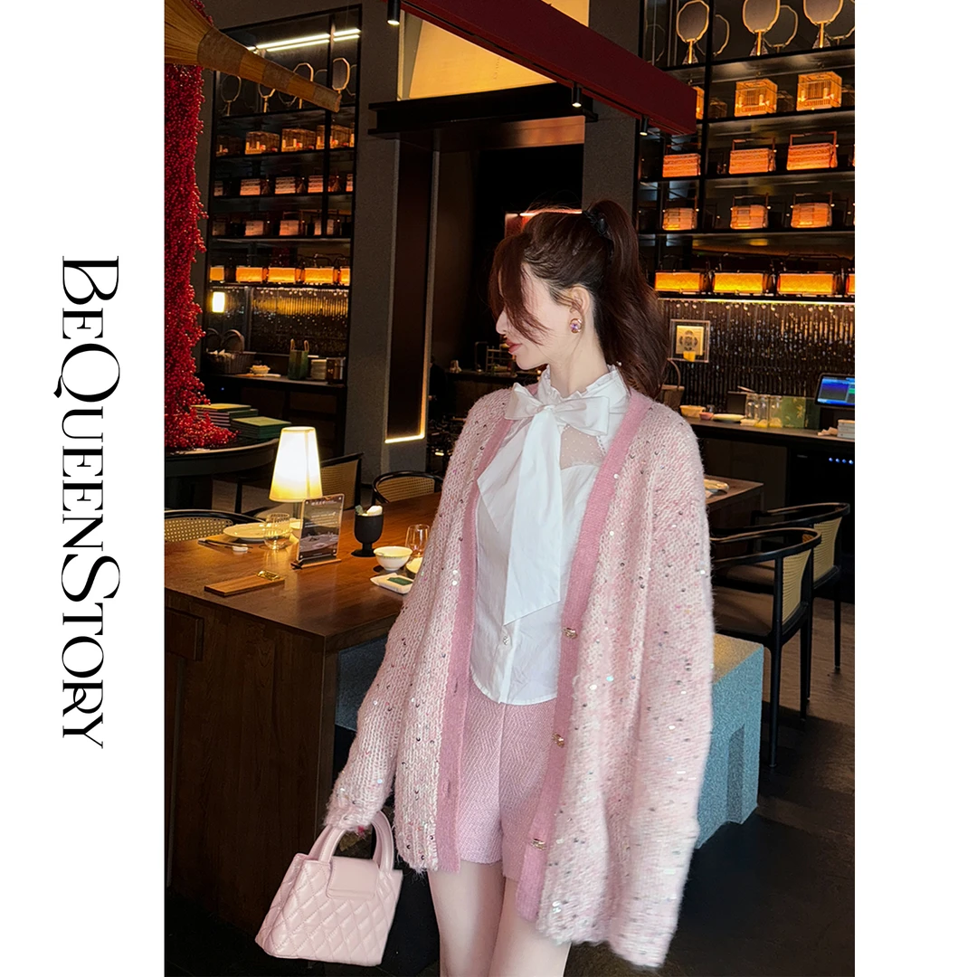 韩韩IU【朦胧梦境】时尚高定含羊驼毛重工幻彩亮片慵懒松弛开衫外套