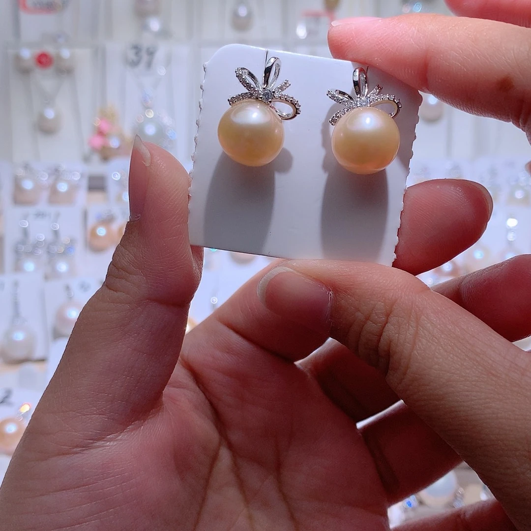 银S925镶嵌淡水珍珠耳饰CC11.8mm