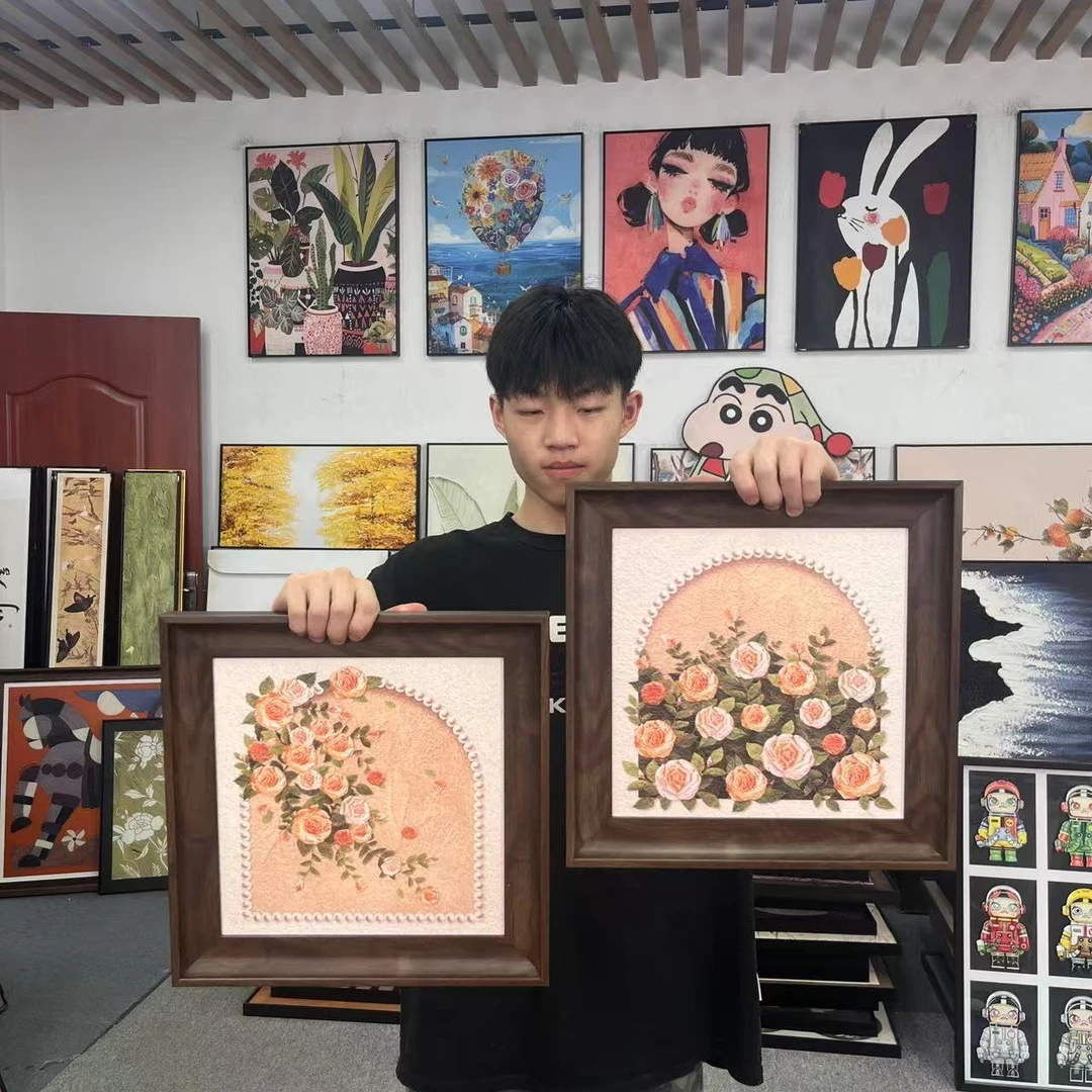 法式复古玫瑰花装饰画风奶油风适用于客厅卧室玄关4040