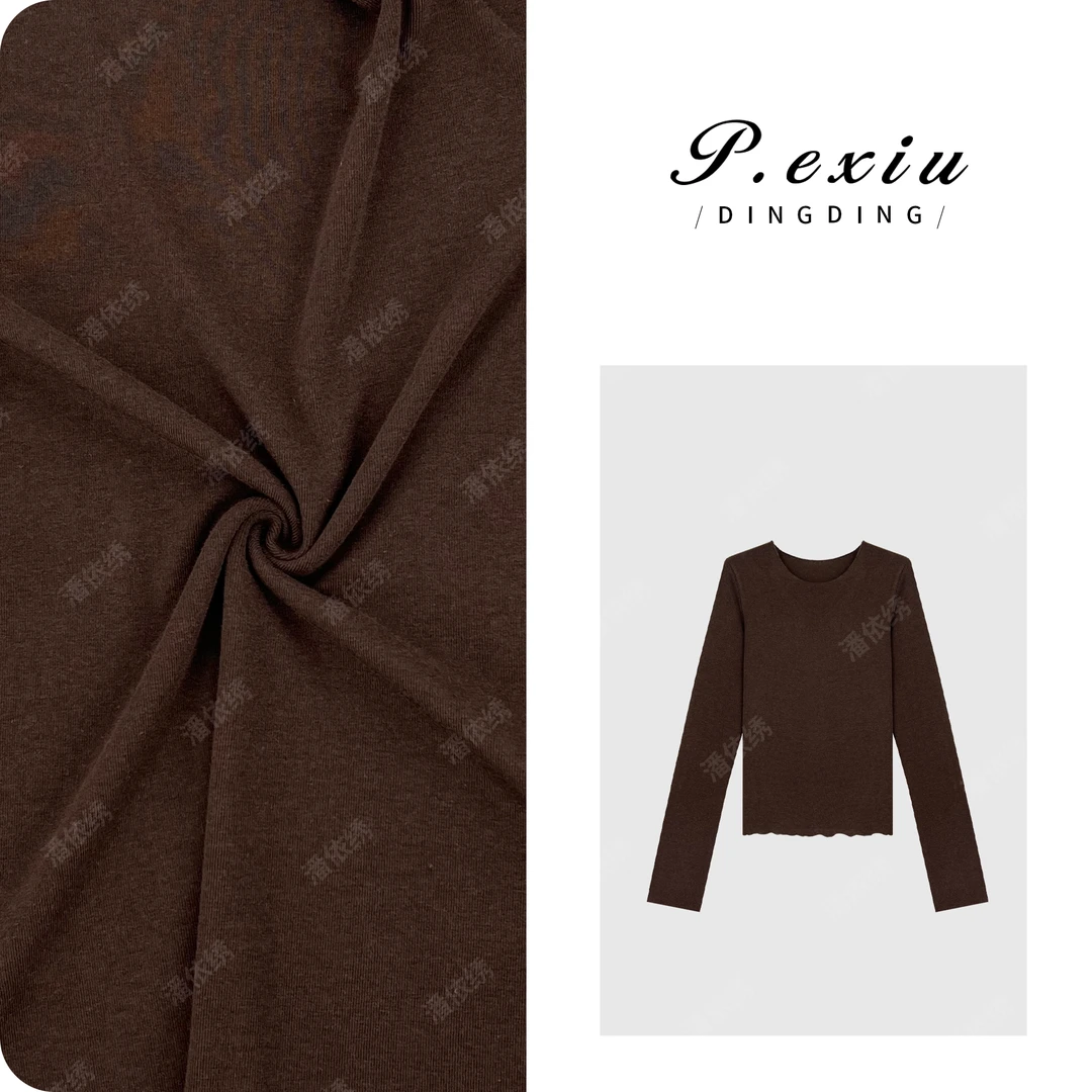 PanYiXiu/潘依绣软糯弹力修身气质波浪木耳边长袖T恤 W-62629