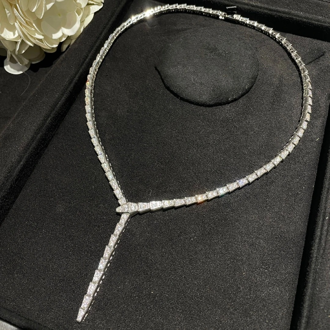 铜合金合成锆石项链 晚宴蛇项链新娘婚礼流苏V领长款灵蛇显气质