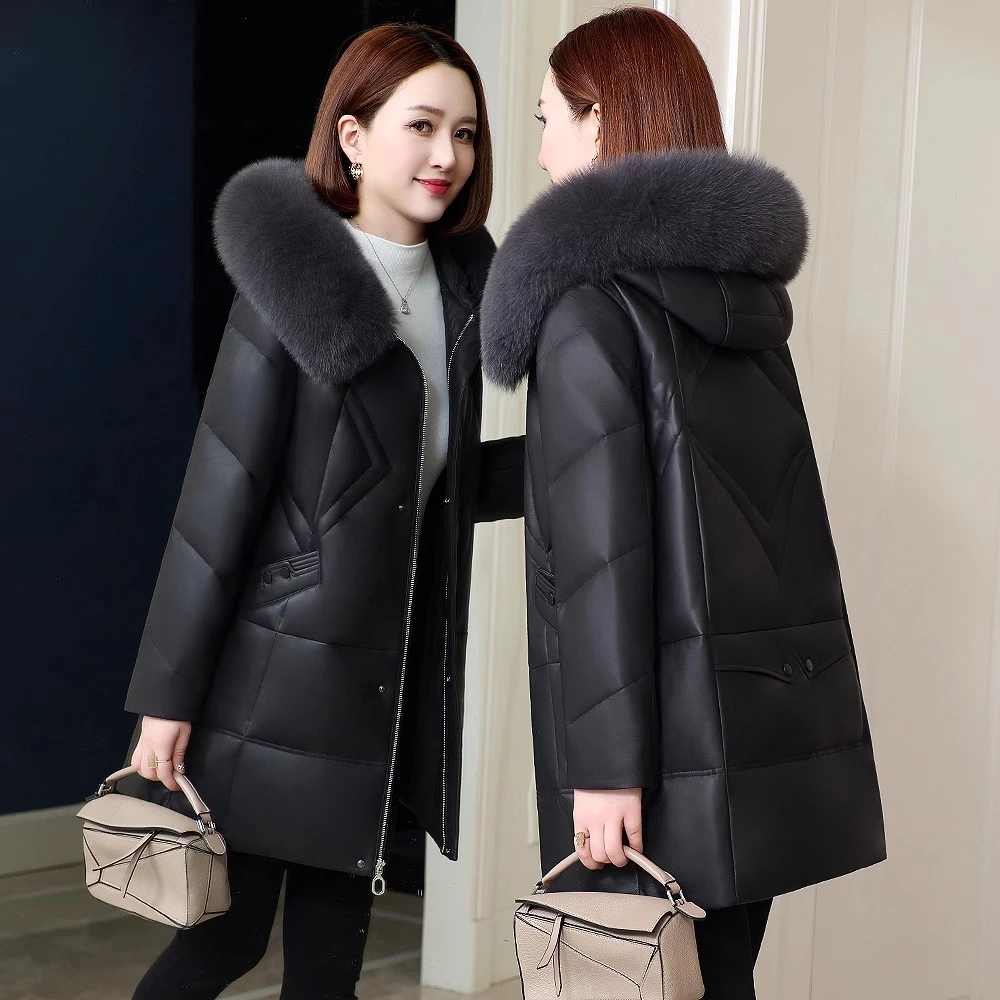 2025冬季新款海宁真皮羽绒服女小个子中年妈妈绵羊皮皮衣外套保暖