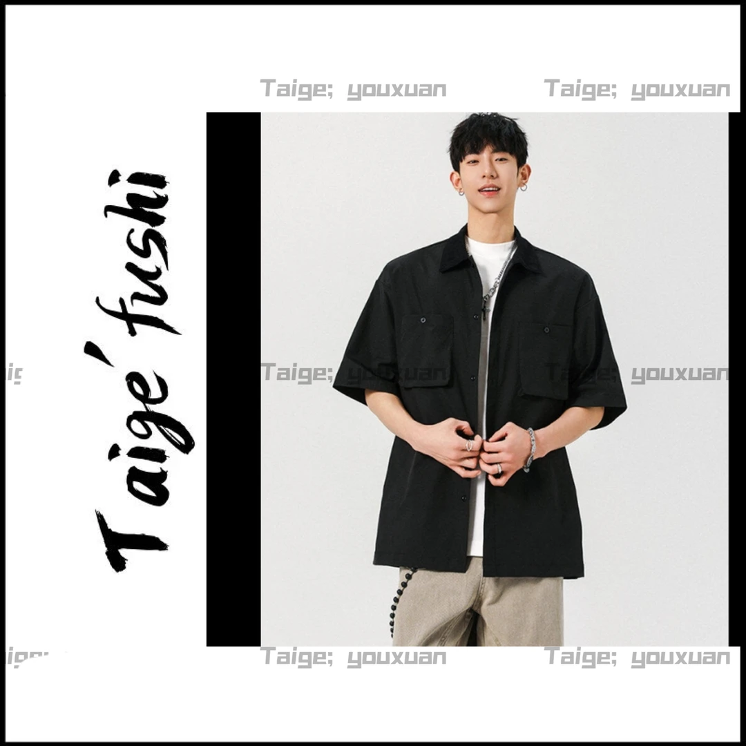 TAIGE 夏季马登工装复古休闲衬衫短袖小众口袋设计半袖短袖CS713