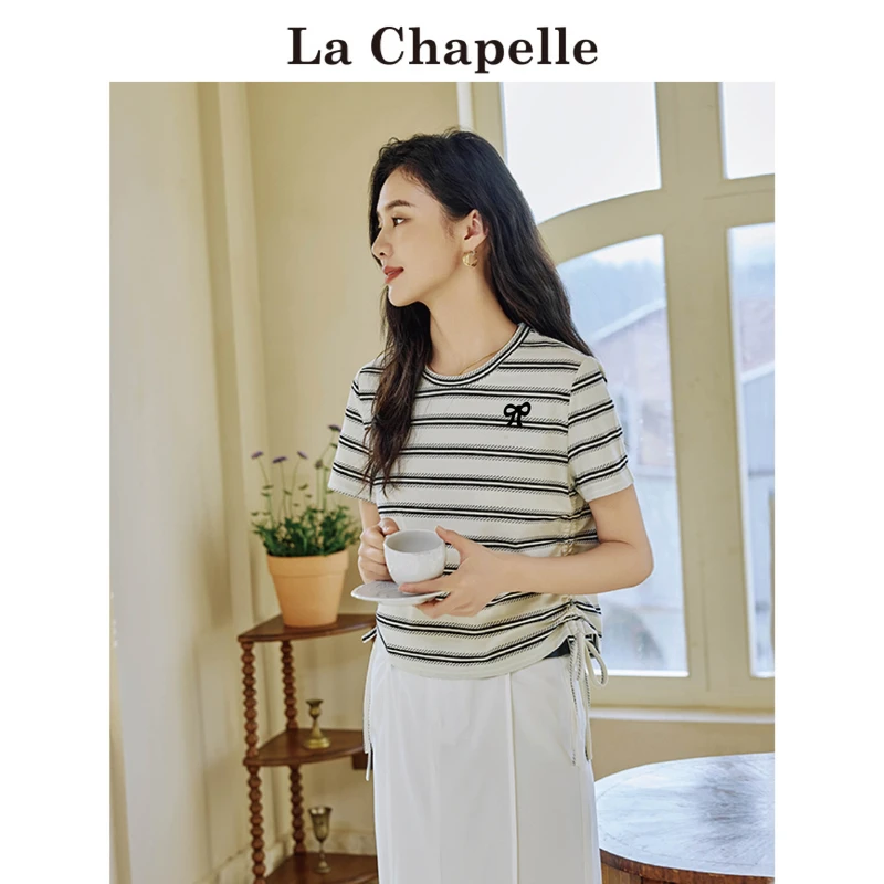 La Chapelle/拉夏贝尔外穿宽松条纹圆领休闲薄款撞色时尚T恤337C