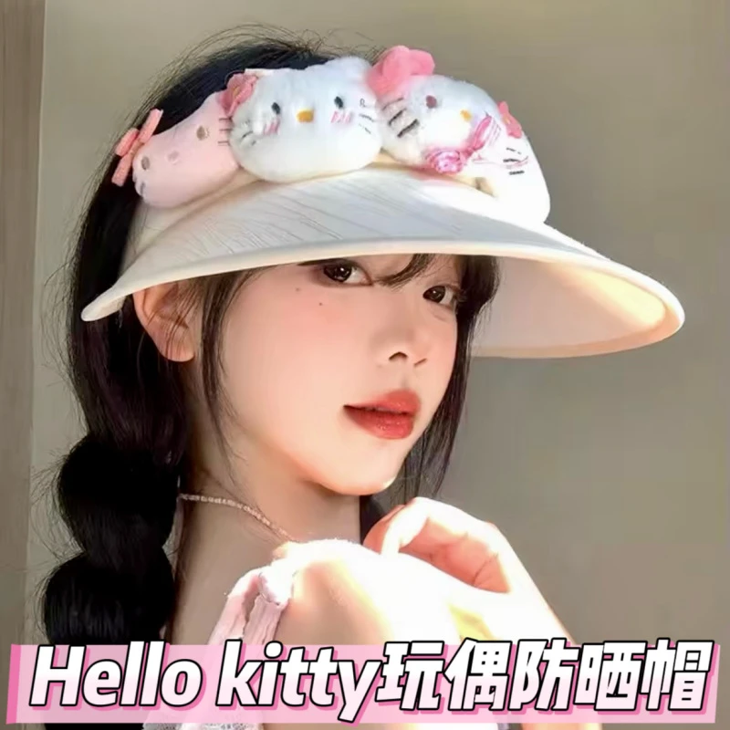 【甜酱】kt猫玩偶防晒空顶帽夏季HelloKitty少女遮阳帽网红骑车户外