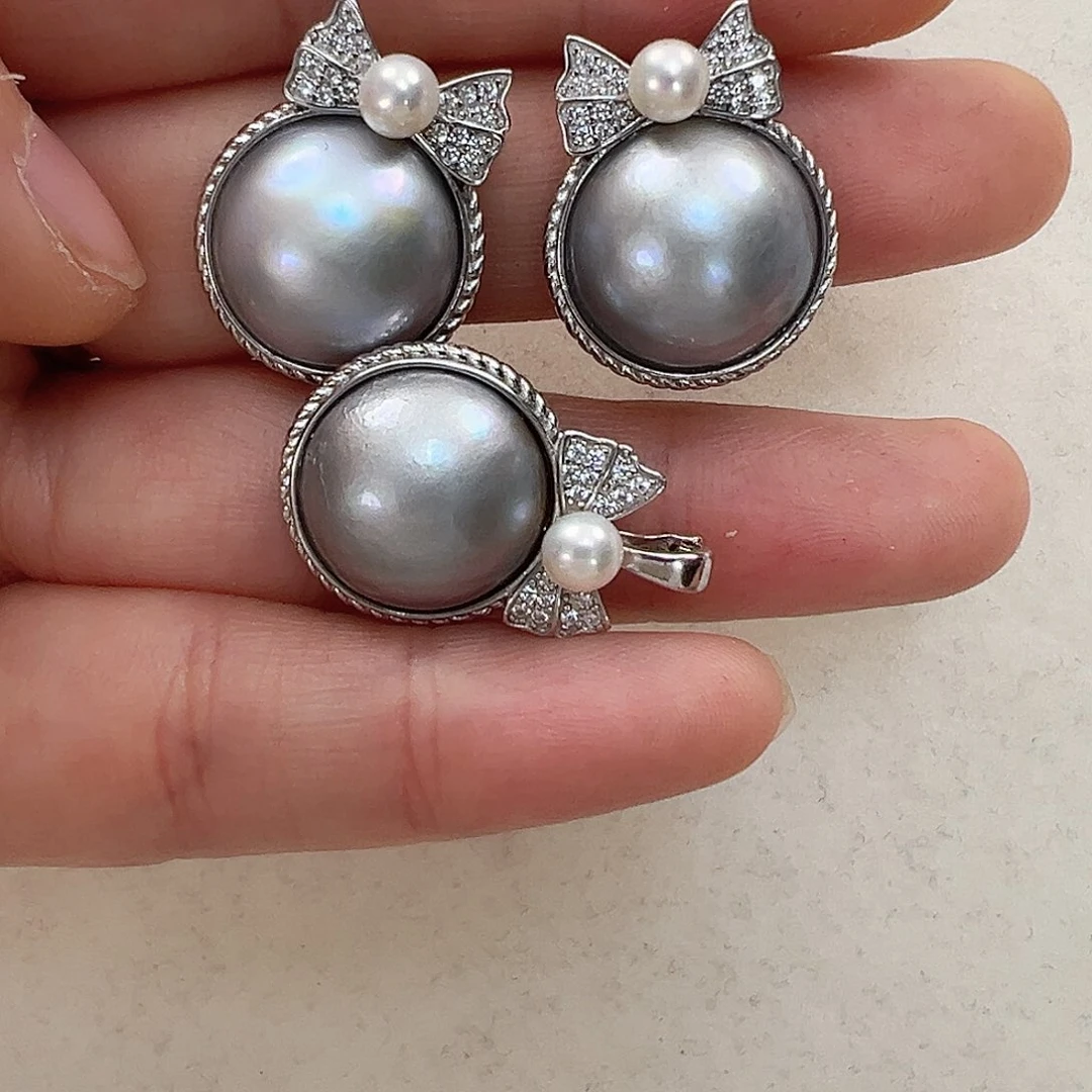 拼合珍珠（马贝珠）耳饰银S925镶嵌