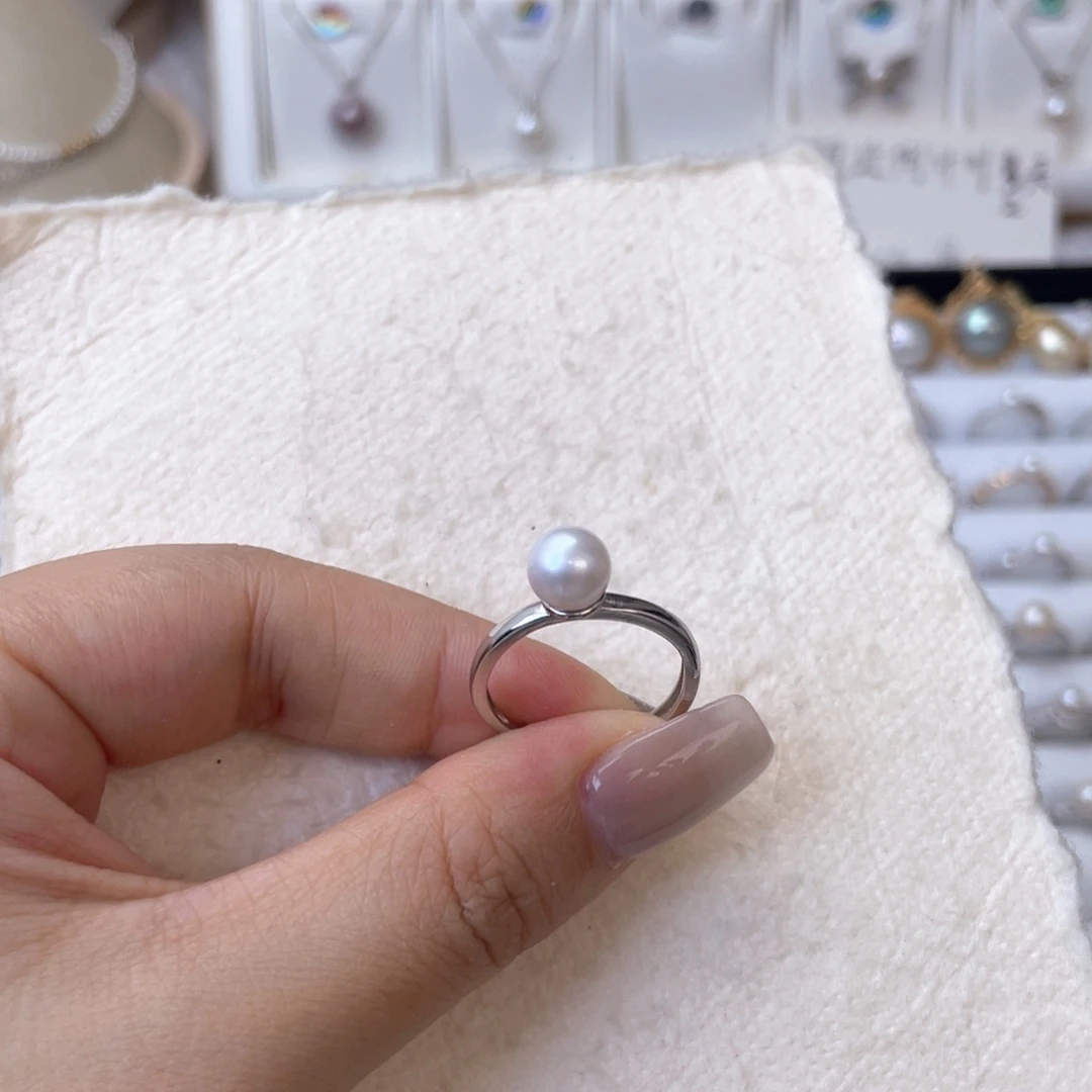 戒指银S925镶嵌淡水珍珠