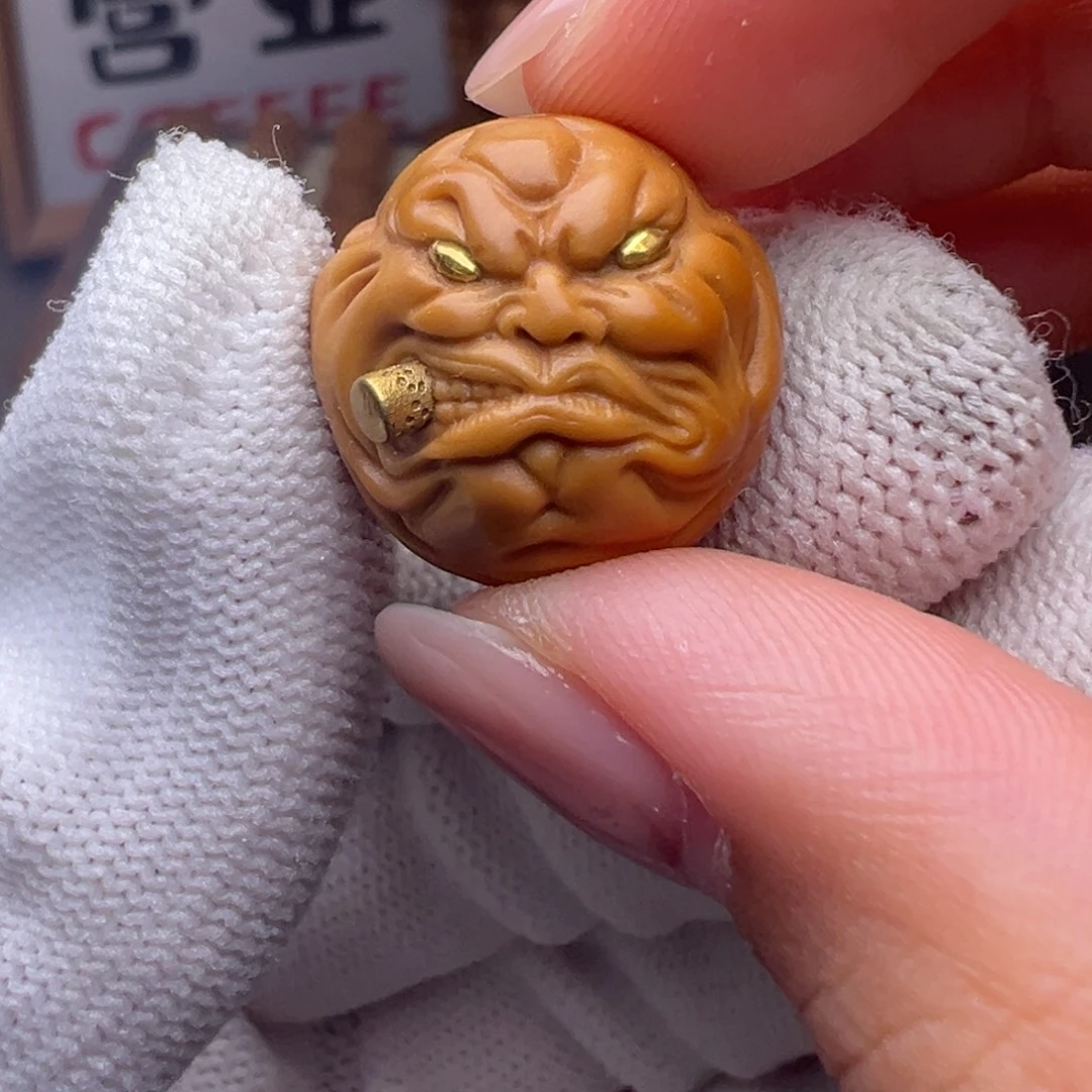 猴头核桃把件镶嵌款烟鬼全品有正常封口线
