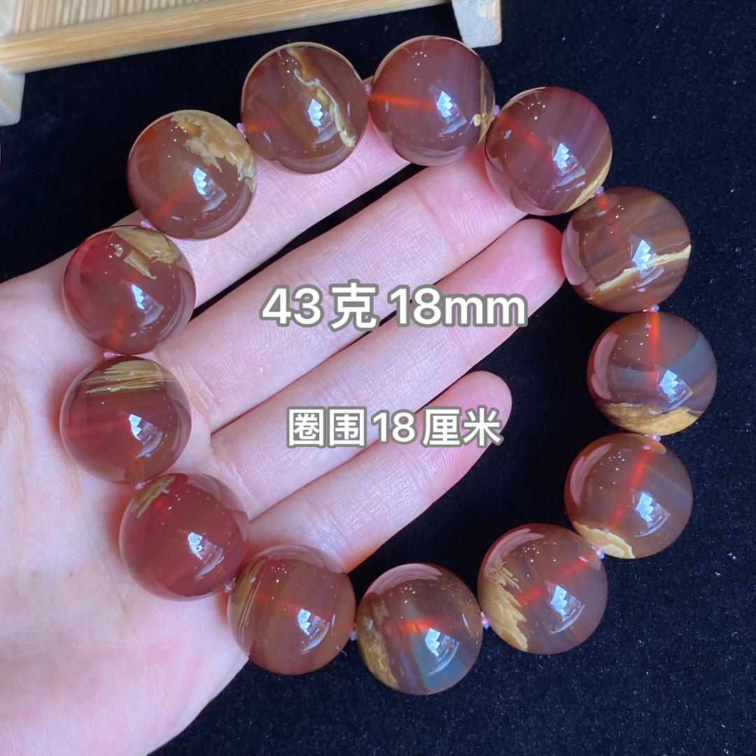 【小伊琥珀】43克千层一线天橘蜜根溶洞手串