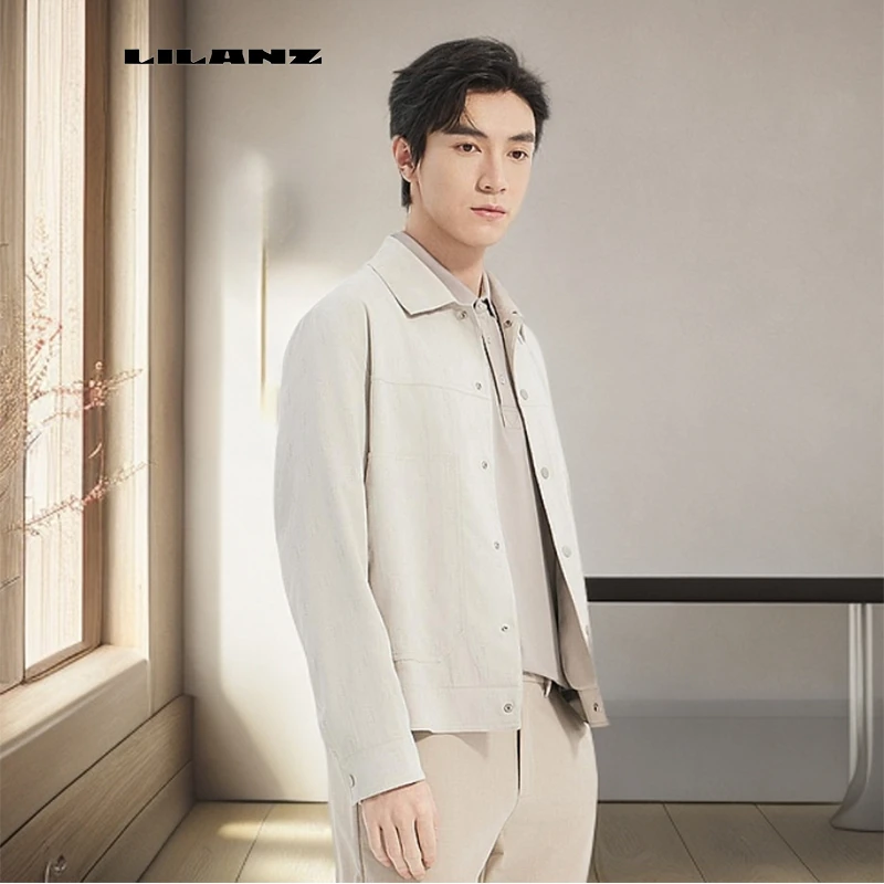 利郎【3d立体压花】男士t恤翻领休闲夹克外套简约外套B5CJK002