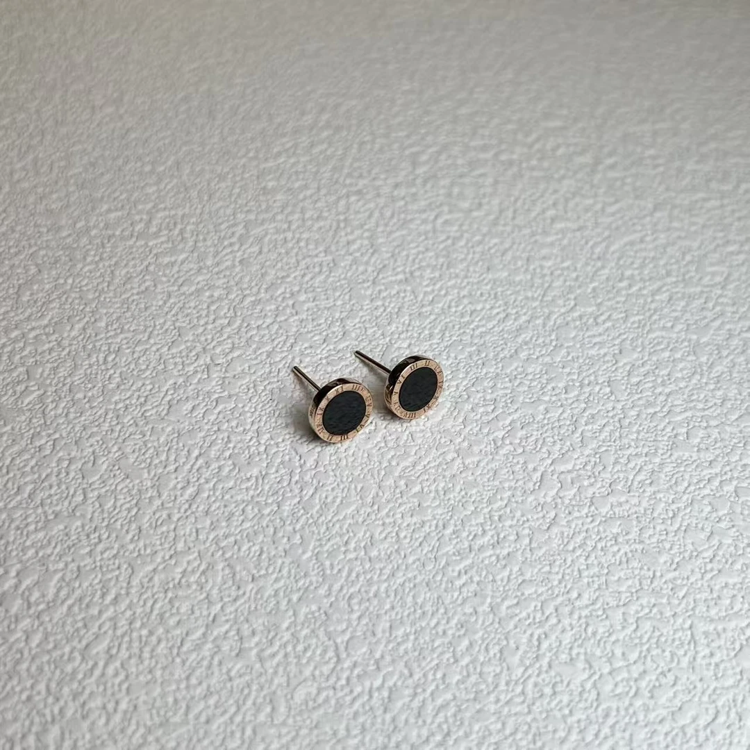 【北野珠宝】纯天然缅甸A货翡翠墨翠圆牌耳钉B293H-20尺寸8mm