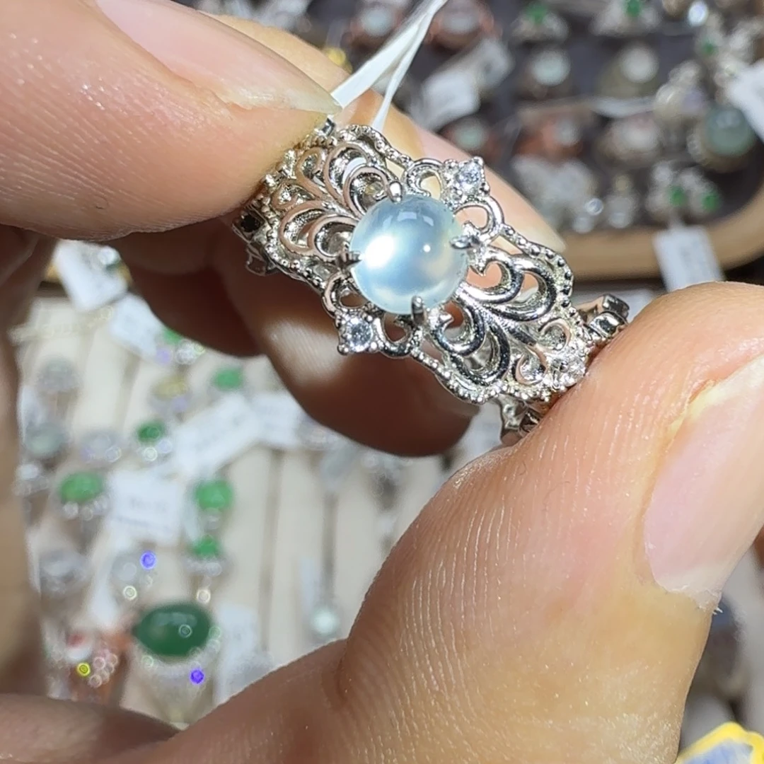 翡翠银S925镶嵌戒指天然缅甸翡翠A货