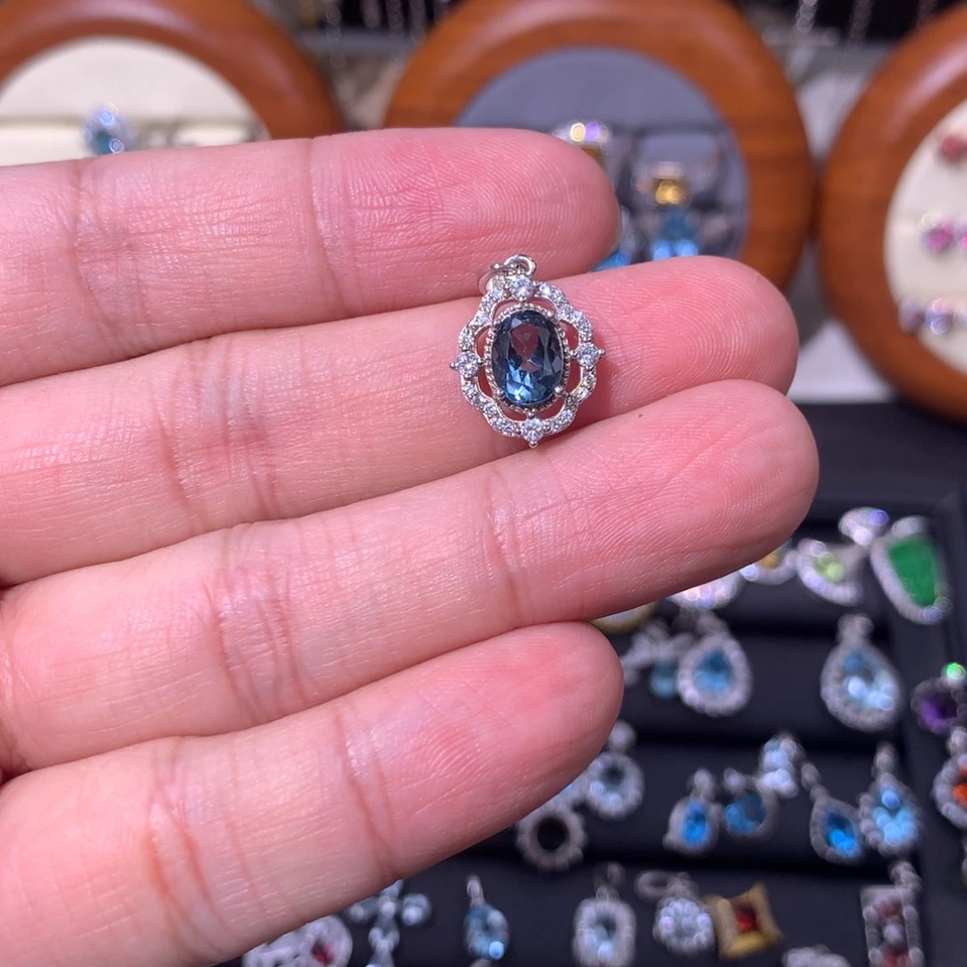 水***️海蓝宝石吊坠(不含链)银S925镶嵌