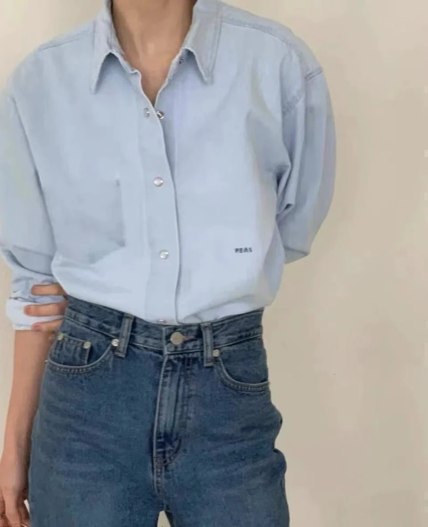 【Halo】SELF SERVIC*2025春季新款宽松百搭翻领系扣牛仔衬衫