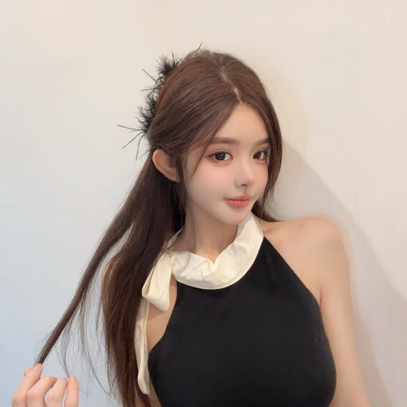 yik专属假发女黑长直发圆脸漫画齐刘海中分全真人发头皮自然长款