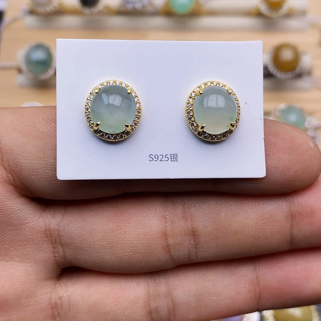 翡翠耳饰银S925镶嵌/8759