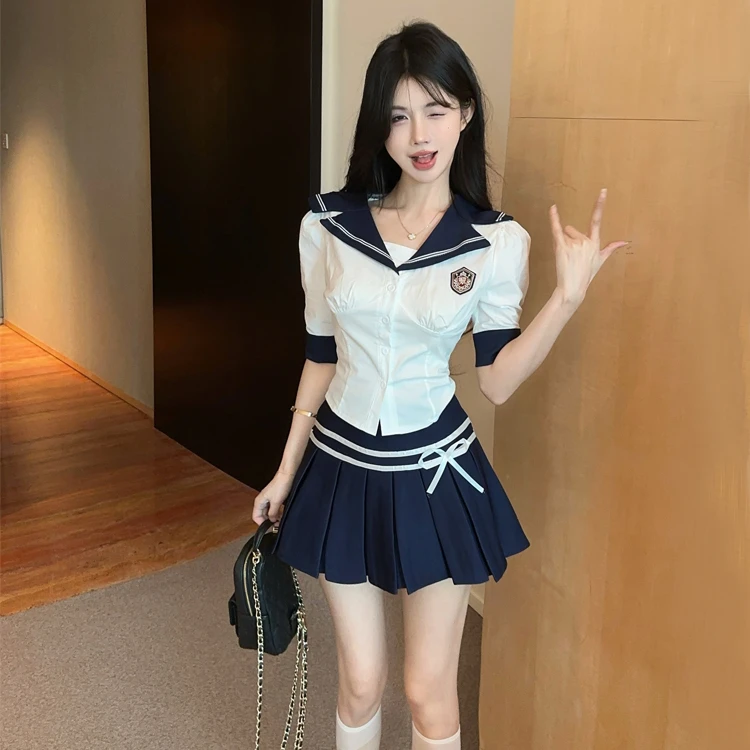 学院风jk制服套装女夏一整套ootd穿搭辣妹职业衬衫百褶短裙两件套