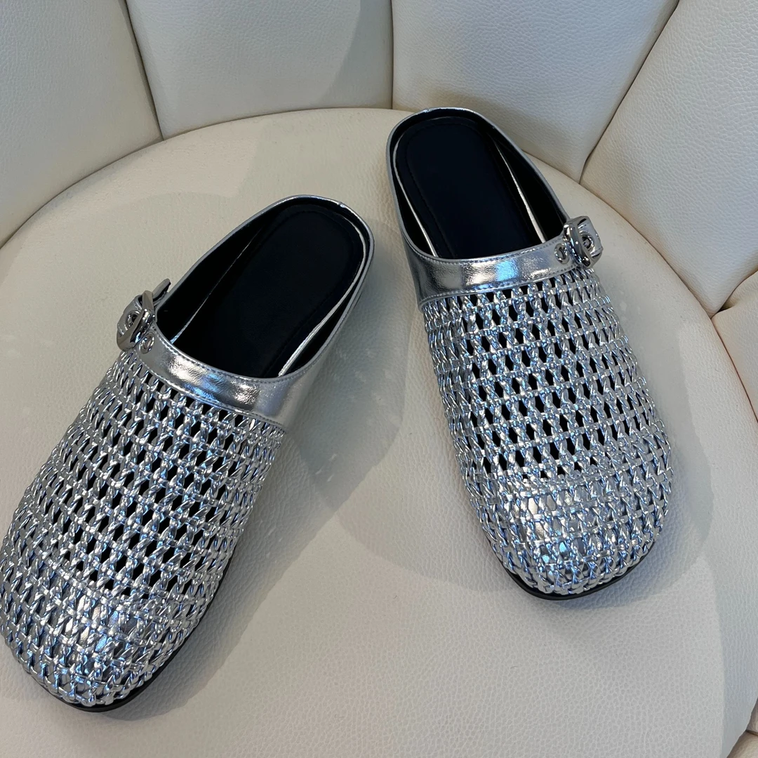 编织低跟皮带扣搭扣包头时装凉鞋防滑平底春夏休闲软底凉鞋