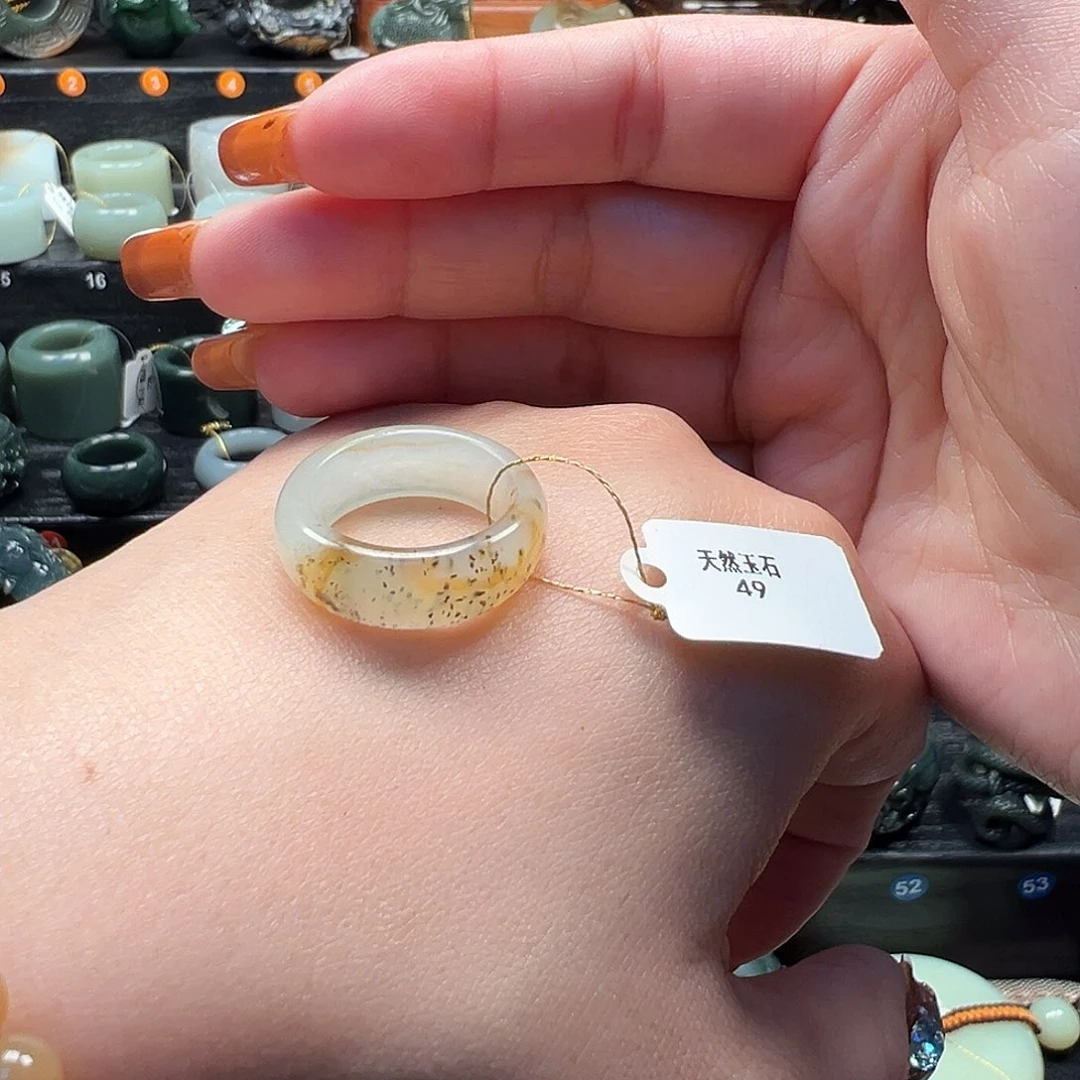 会***鱼蛇纹石玉未镶嵌戒指内径17