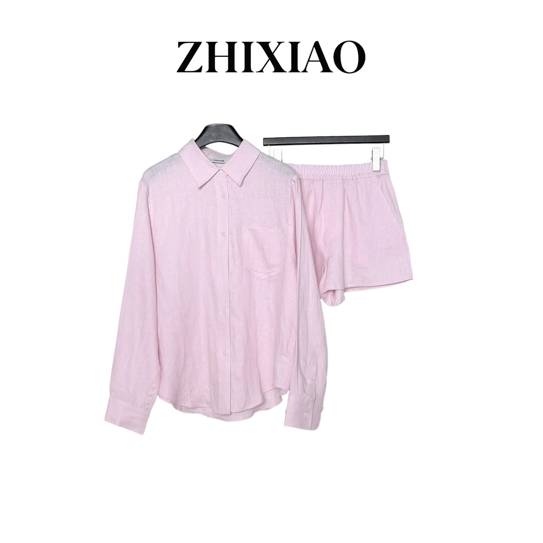 【ZHIXIAO】春季新款：麻料长袖衬衣套装13150