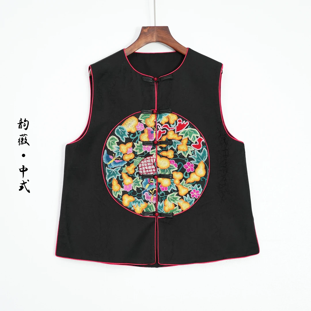 女士上衣马甲中国风传统国风中式打籽绣对襟时尚马甲