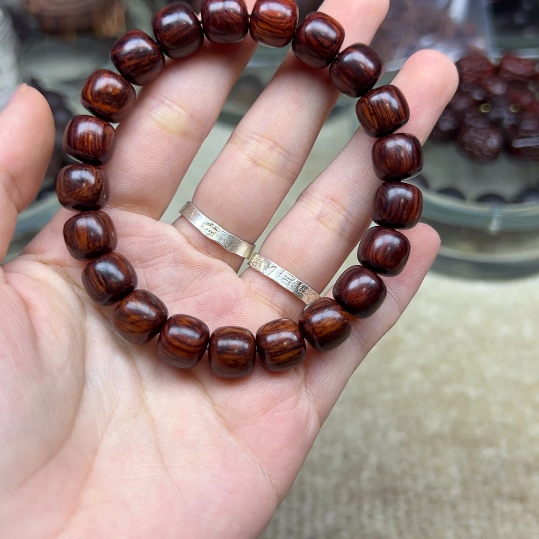手串/手链花梨木类海南红降9*10黑金满油单圈微瑕