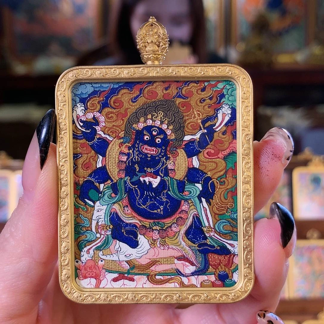 吊坠d****n热贡纯手绘唐卡大黑天