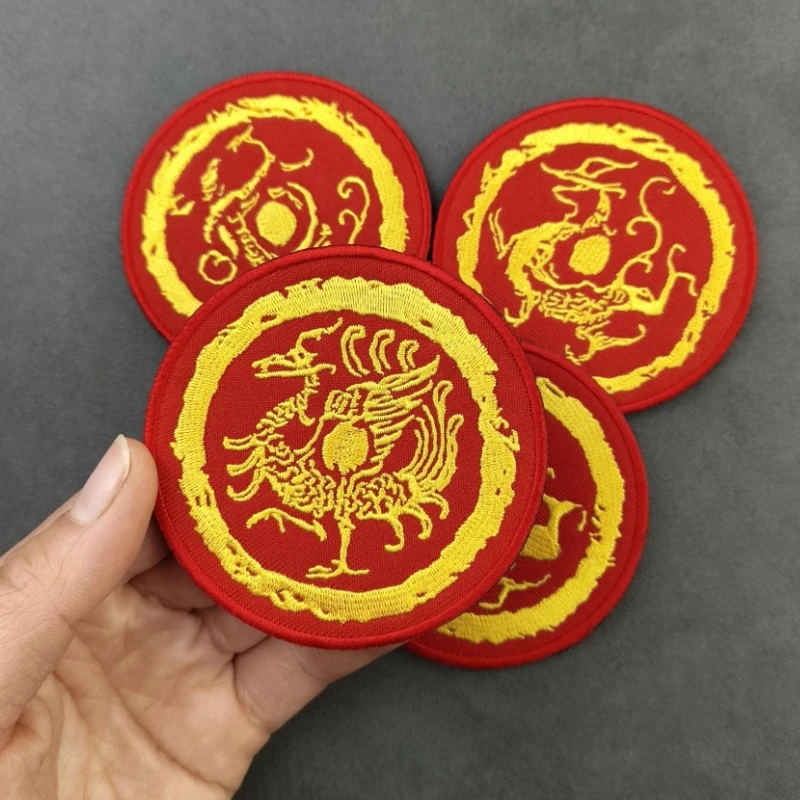 中国元素魔术贴徽章灵兽四大神背包贴青龙白虎玄武朱雀刺绣臂章