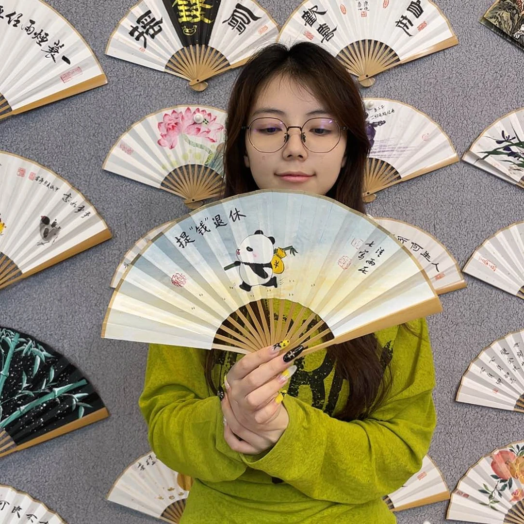 书法6寸玉竹-纯手绘-文玩扇骨（默认粘好）