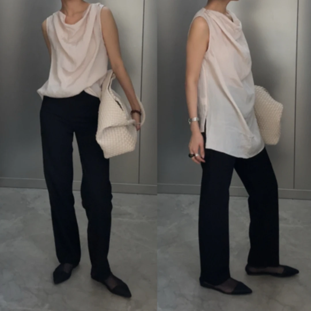 山阶 博主同款低腰修身锥形小黑裤 修身小脚西裤长裤子