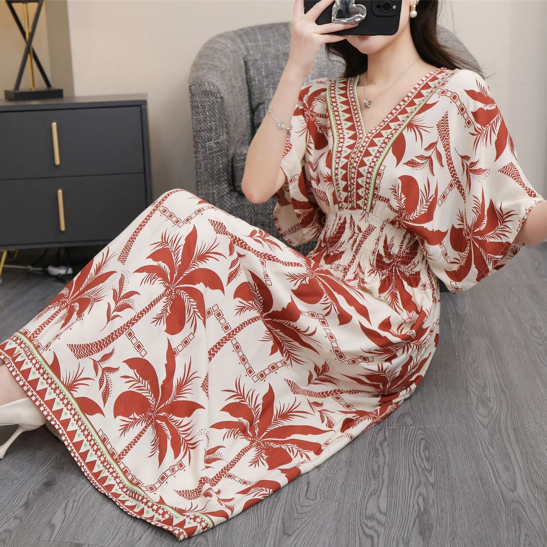 套头露背印花长裙常规碎花连衣裙夏天外穿睡裙女士显瘦时尚薄款