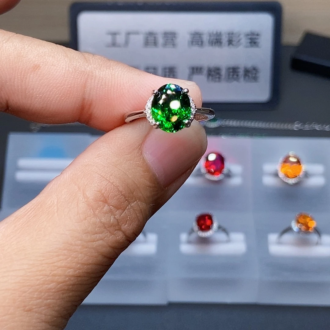 戒指银S925镶嵌碧玺