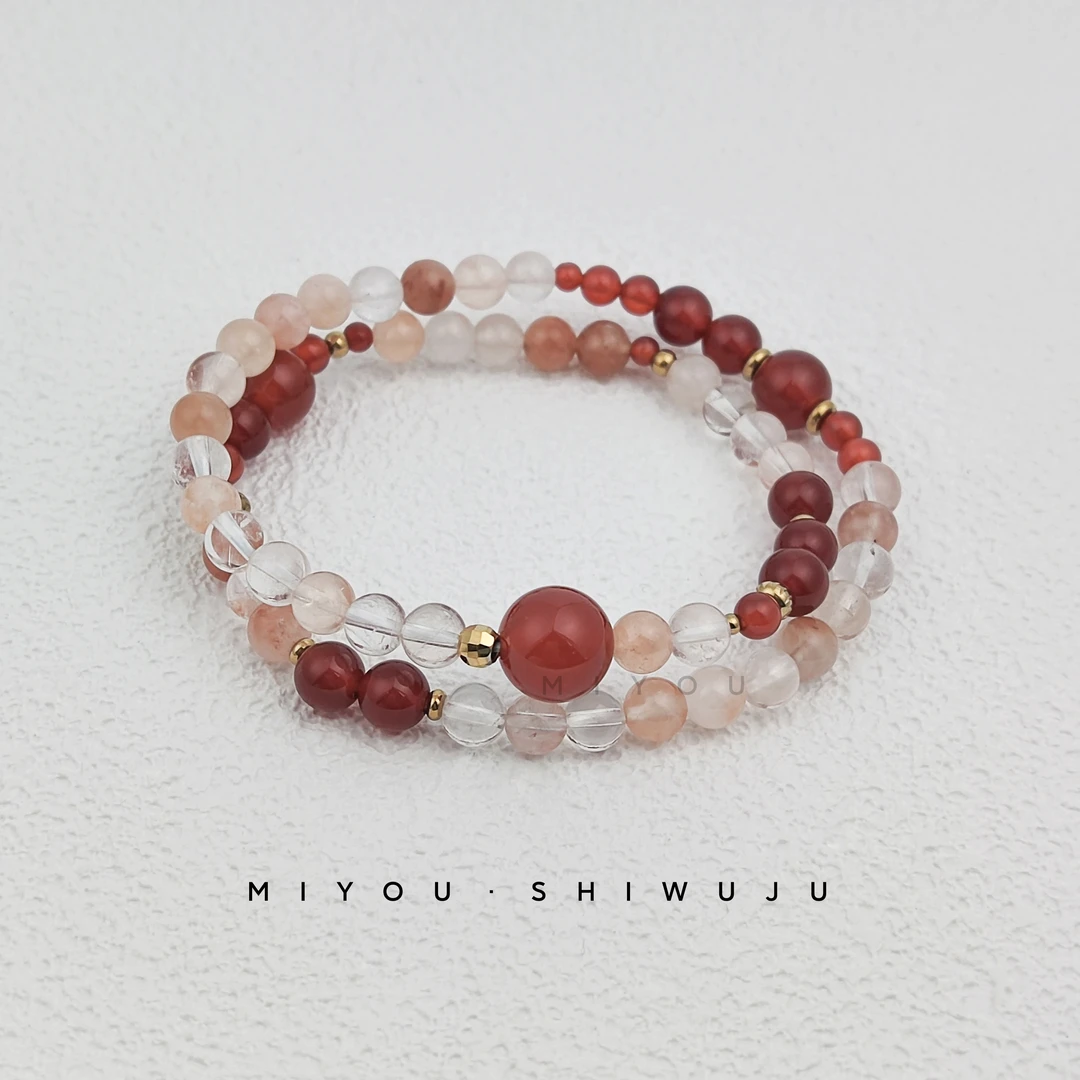 彩兔毛红玛瑙双圈手串