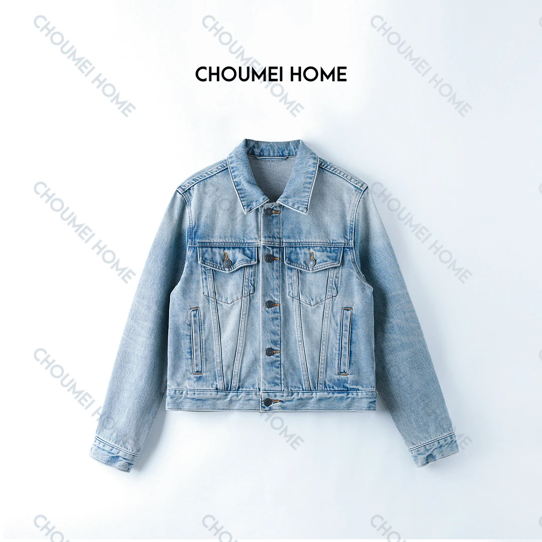 Choumei Home秋季新品女士牛仔外套美式复古翻领短款时尚夹克通勤