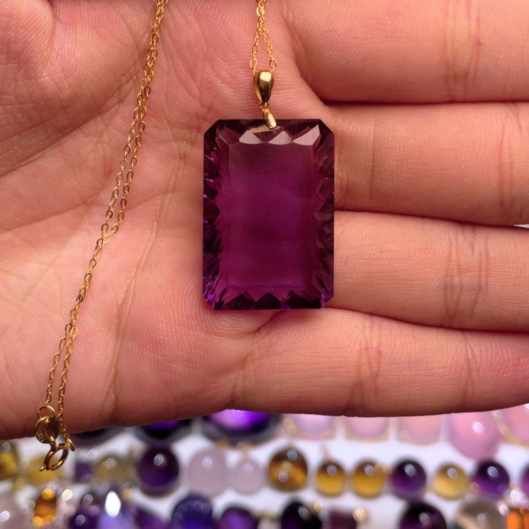 颈饰18K金镶嵌紫晶紫水晶平安无事牌