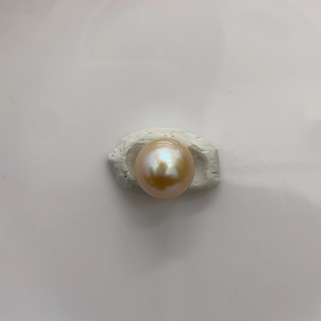 海水珍珠裸珠金珠蓝光近圆12.9mm