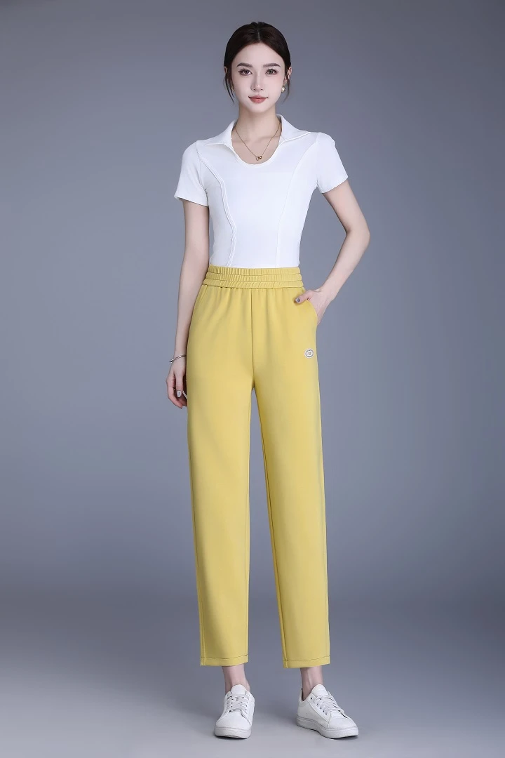 夏季时尚显瘦高腰高弹垂感小个子九分小脚直筒裤成人弹力女裤2326